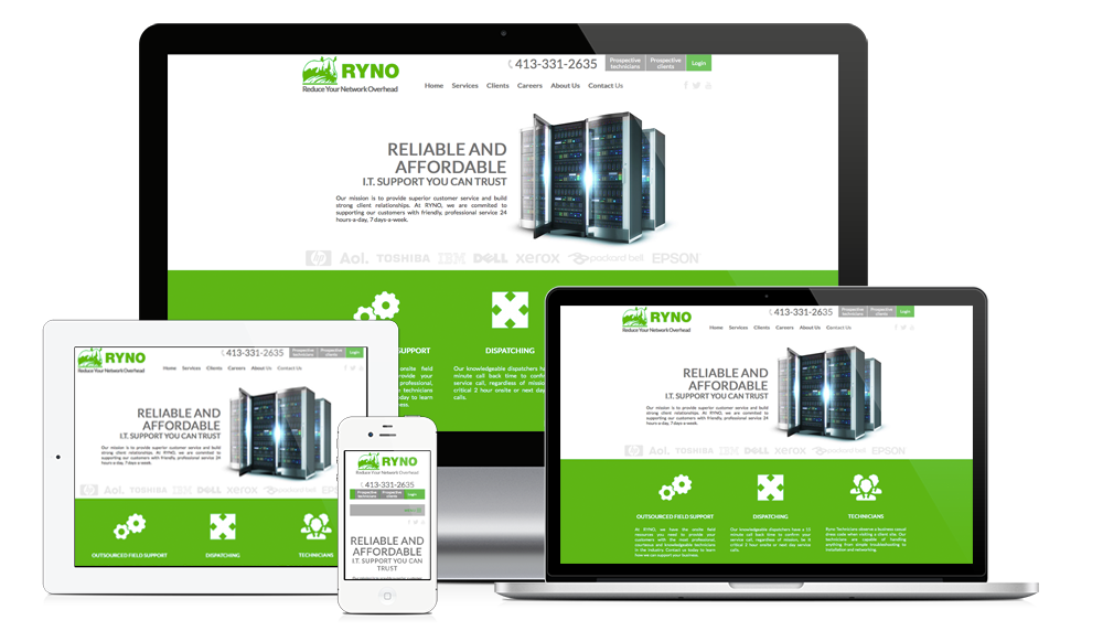 Service technician website for Ryno Network Service Inc.